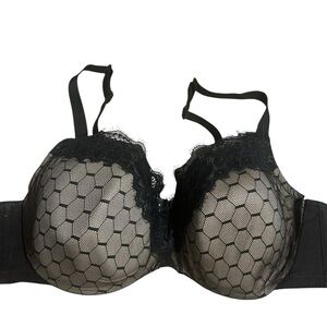 Cacique Black Lace Trim Balconette Bra 40C